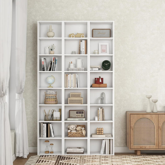 Panana 8 Tier Storage Shelf Bookcase, Slim Organizer Shelves Cabinet Tall Narrow Media Tower Rack Display Bookshelf for Home Office (White)