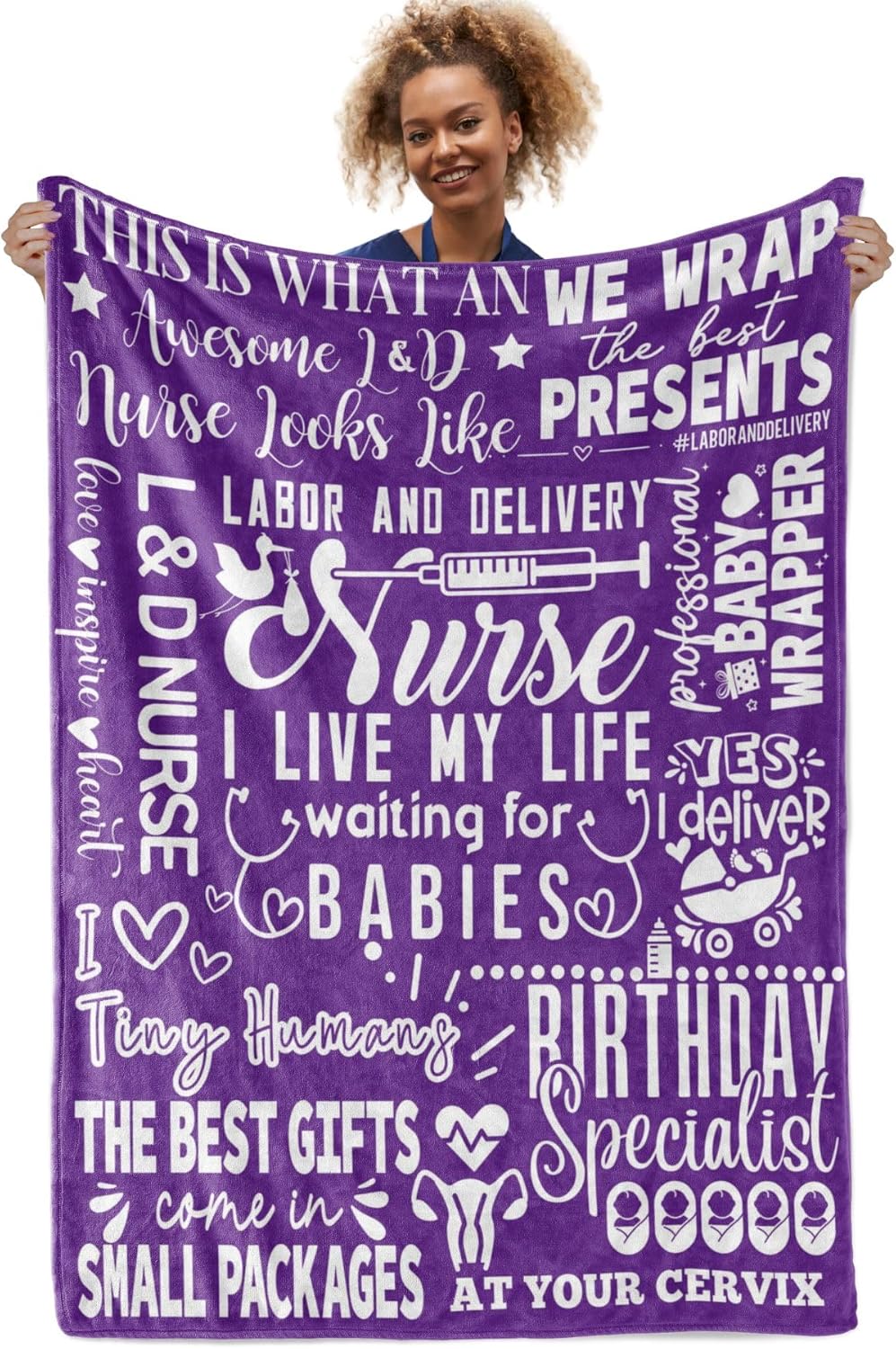 InnoBeta Nurse Gifts for Women, Labor and Delivery Nurse Throw Blanket for Adults, Aunt, Sisters, Best Friends, 50 x 65 Inches, Purple