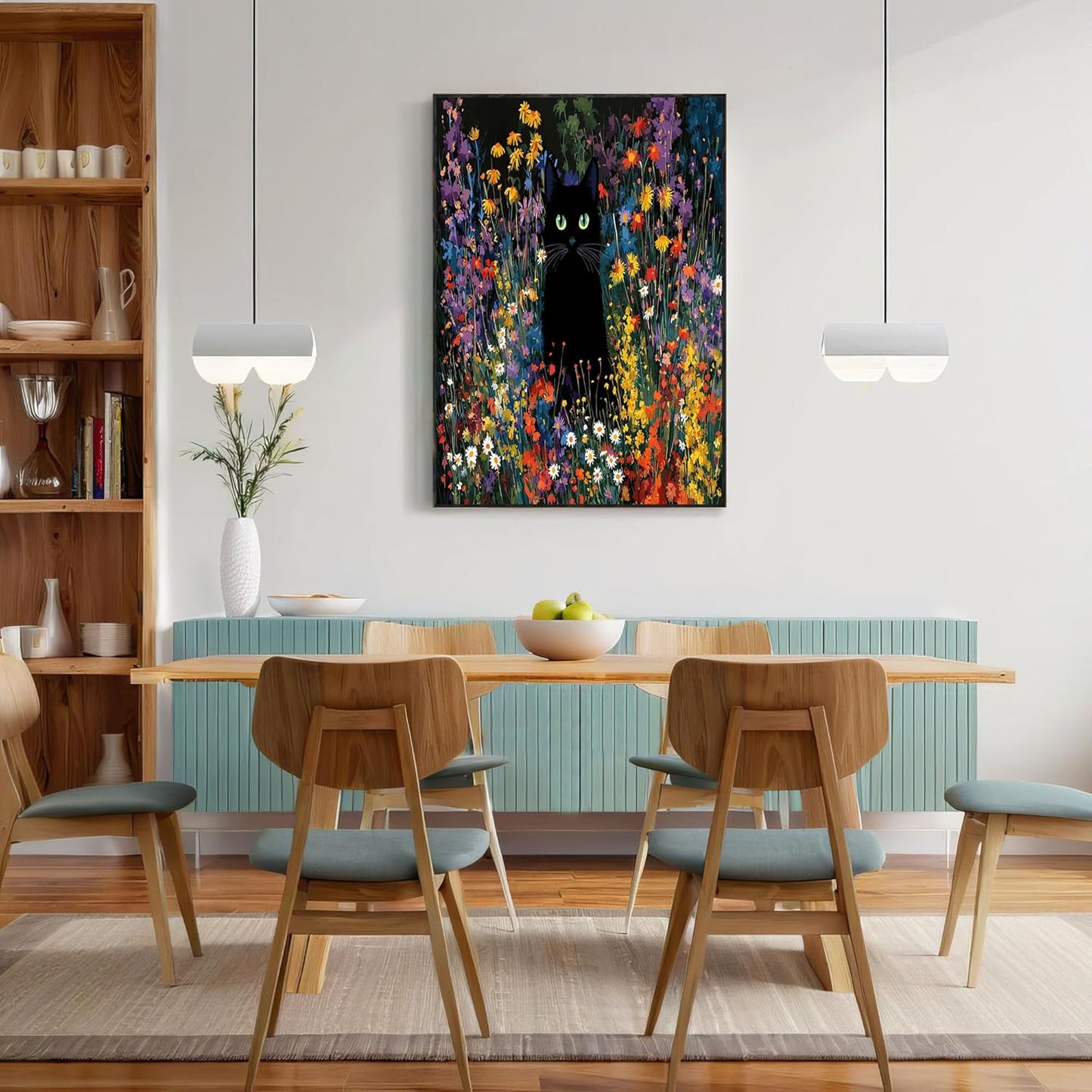 GDJSMIN Country Style Wall Art, Black Cat Wildflower Print Poster for Reading Room Living Room Decor 16x 24 inch Unframed