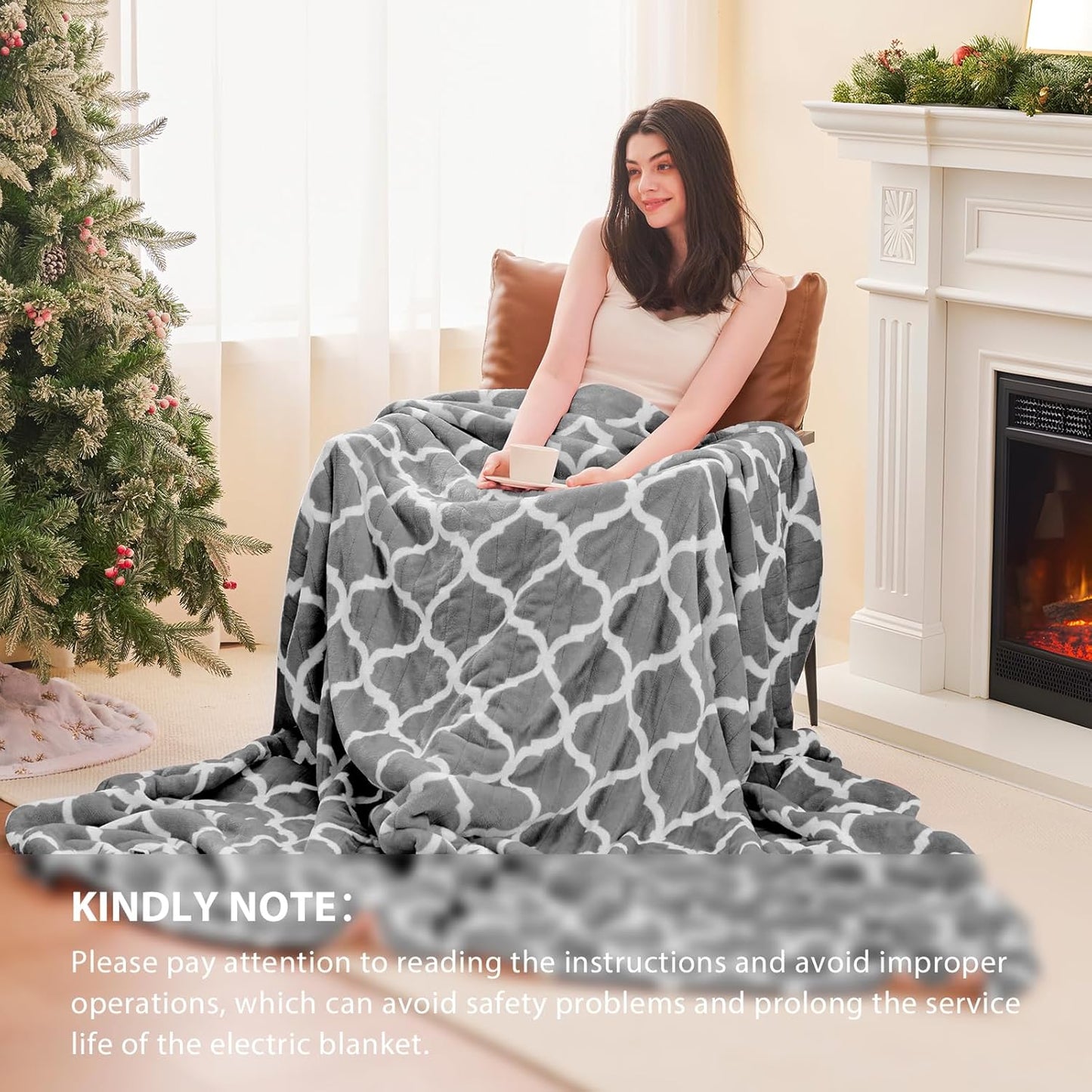 Homemate Heated Blanket Electric Throw - 50“x60“ Heating Blanket with 10 Fast Heat Levels 8 Hours Auto Off Soft Cozy Flannel Over-Heated Protection ETL Certification Keep Warming in Home