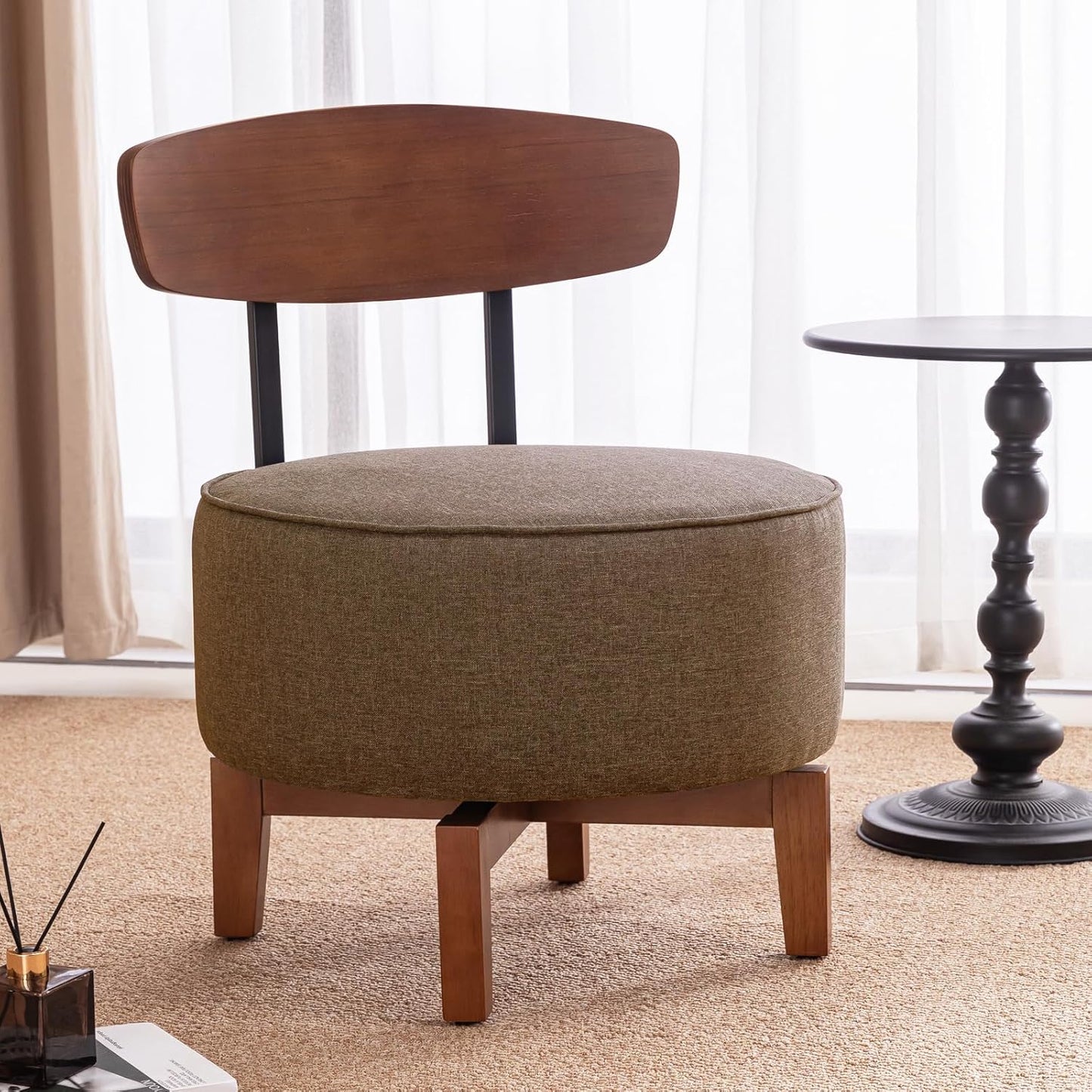 Swivel Accent Chair Living Room Chair with Back, upholstered Wood mid Century Modern Chair for Bedroom Office, Linen Brown
