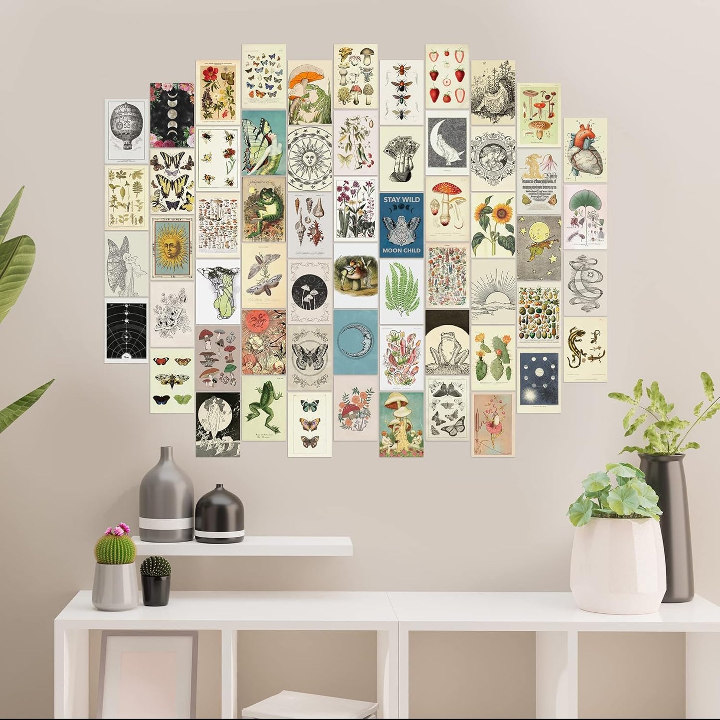 Artivo Vintage Wall Collage Kit Aesthetic Pictures 60 Set 4x6 inch, Cottagecore Room Decor, Vintage Posters Aesthetic, Cute Teen Wall Decor