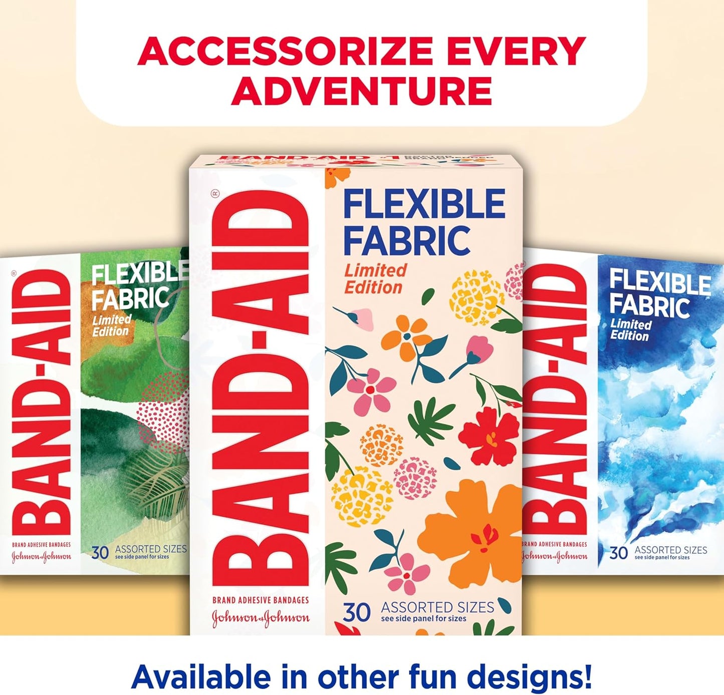 Band-Aid Brand Flexible Fabric Adhesive Bandages, Comfortable Flexible Protection & Wound Care for Minor Cuts & Scrapes, First Aid Bandage with a Wildflower Design, Assorted Sizes, 30 ct