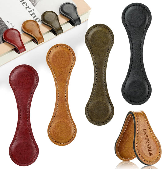 Leezmark 4 Pcs Magnetic Bookmarks, Classic Stitched Leather Bookmark, Lasable Engravable Blanks, Page Markers Reading Gifts for Book Lovers, Readers, Teachers, Leather Book Marks for Men Women
