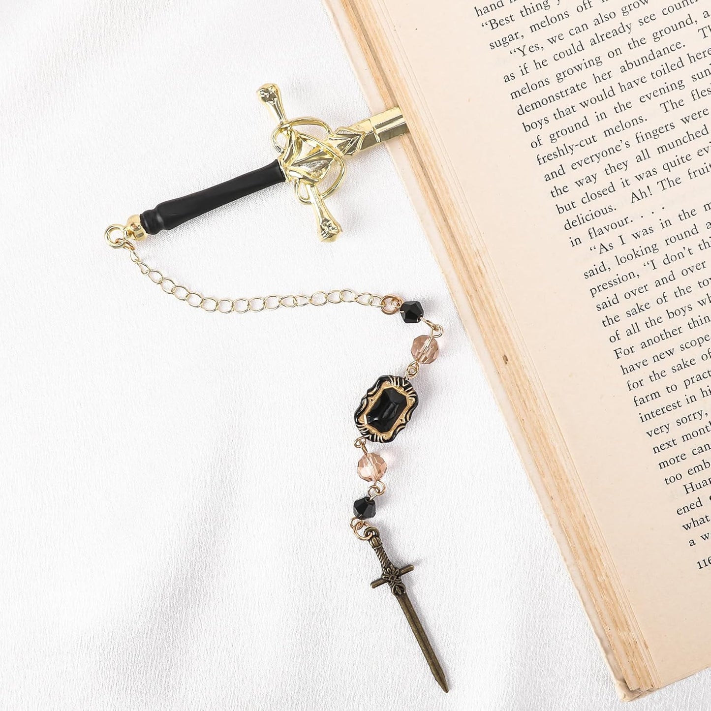 Antique Charms Sword Bookmark - Vintage Metal Book Marks for Men Women Students Teachers Reader Cool Page Mark with Crystal Beads Swords Charm Reading Lovers Birthday Gifts School Accessories