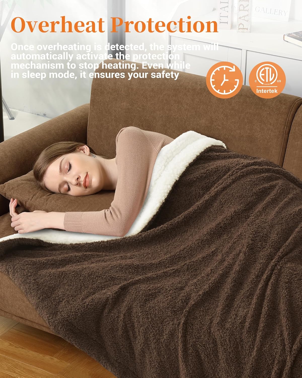 GarveeHome Electric Blanket Heated Throw, Heated Blanket Soft Double Sherpa Super Cozy with 4 Heating Levels & 4 Hours Auto Off, Overheat Protection, Machine Washable, ETL Certification, Brown 50"x60"