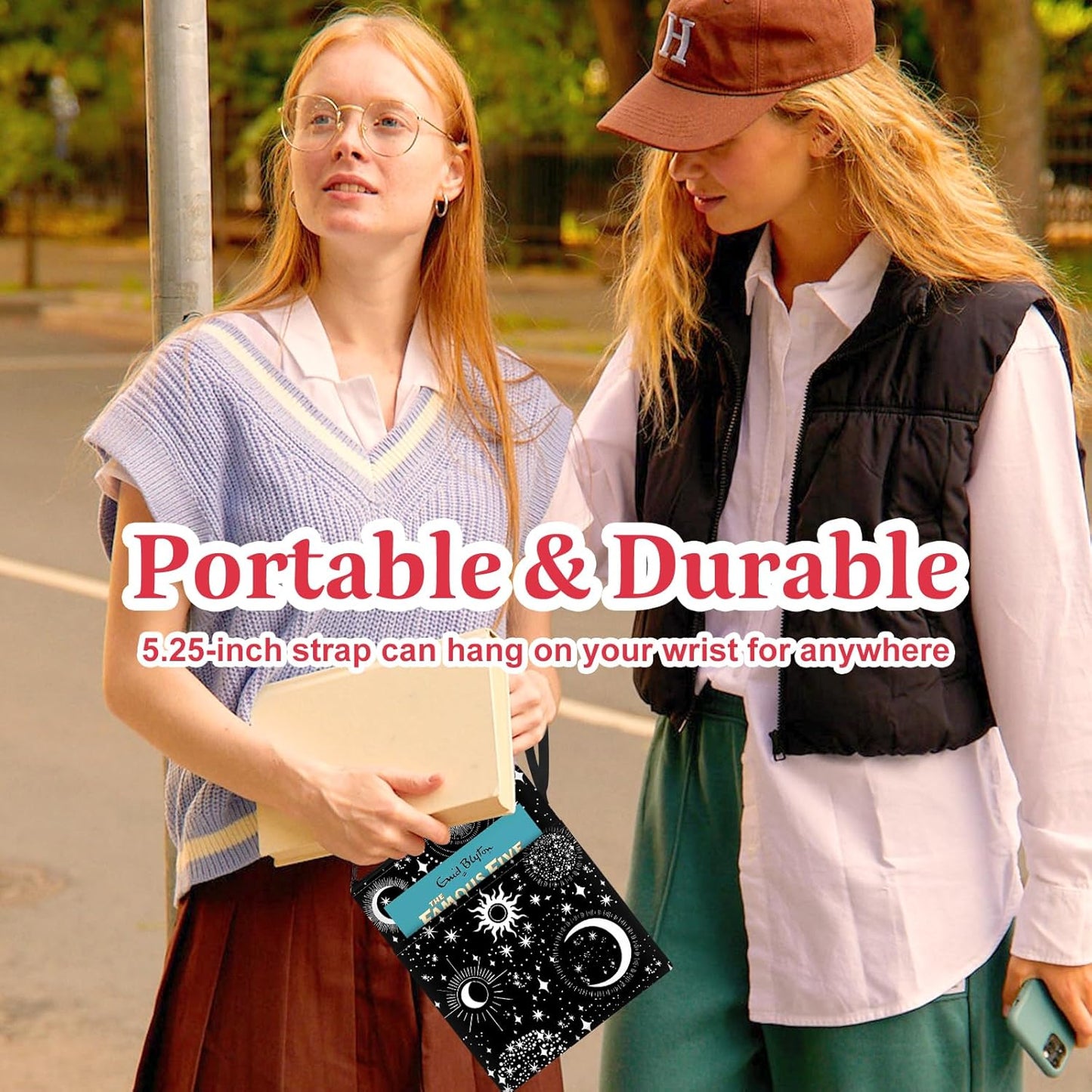 Slohif Book Sleeve Pouch Book Cover Protector with Zipper Black Book Beau Booksleeve Pouches for Paperback HardBook Cover Reading Accessories Item for Students Women Readers(Sun Moon)