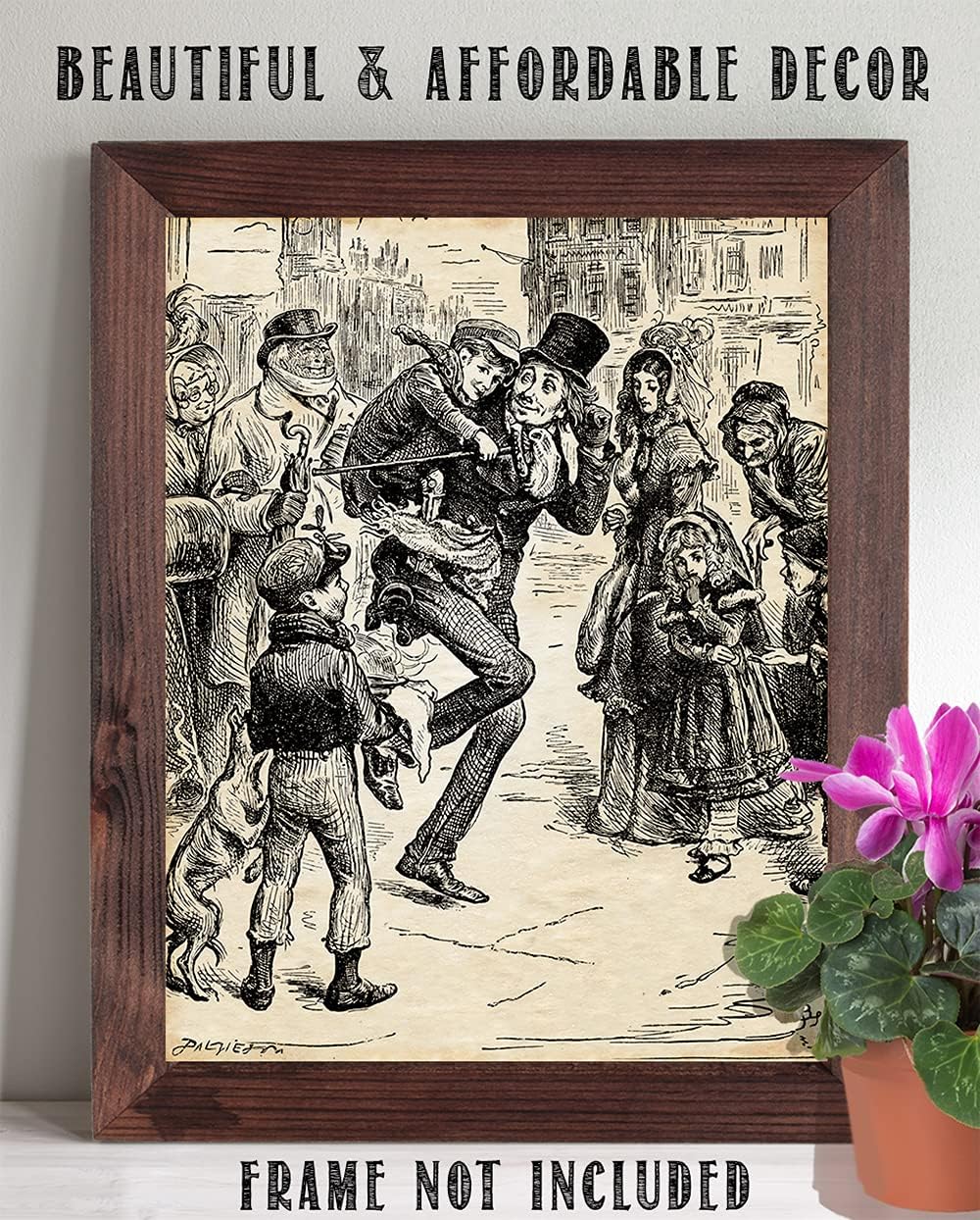 Charles Dickens' Scrooge Illustration from A Christmas Carol Vintage Art 11x14 Unframed Poster - Victorian Scene Wall Decor, Classic Holiday Scene Art Print for Christmas Decor, Library & Reading Nook