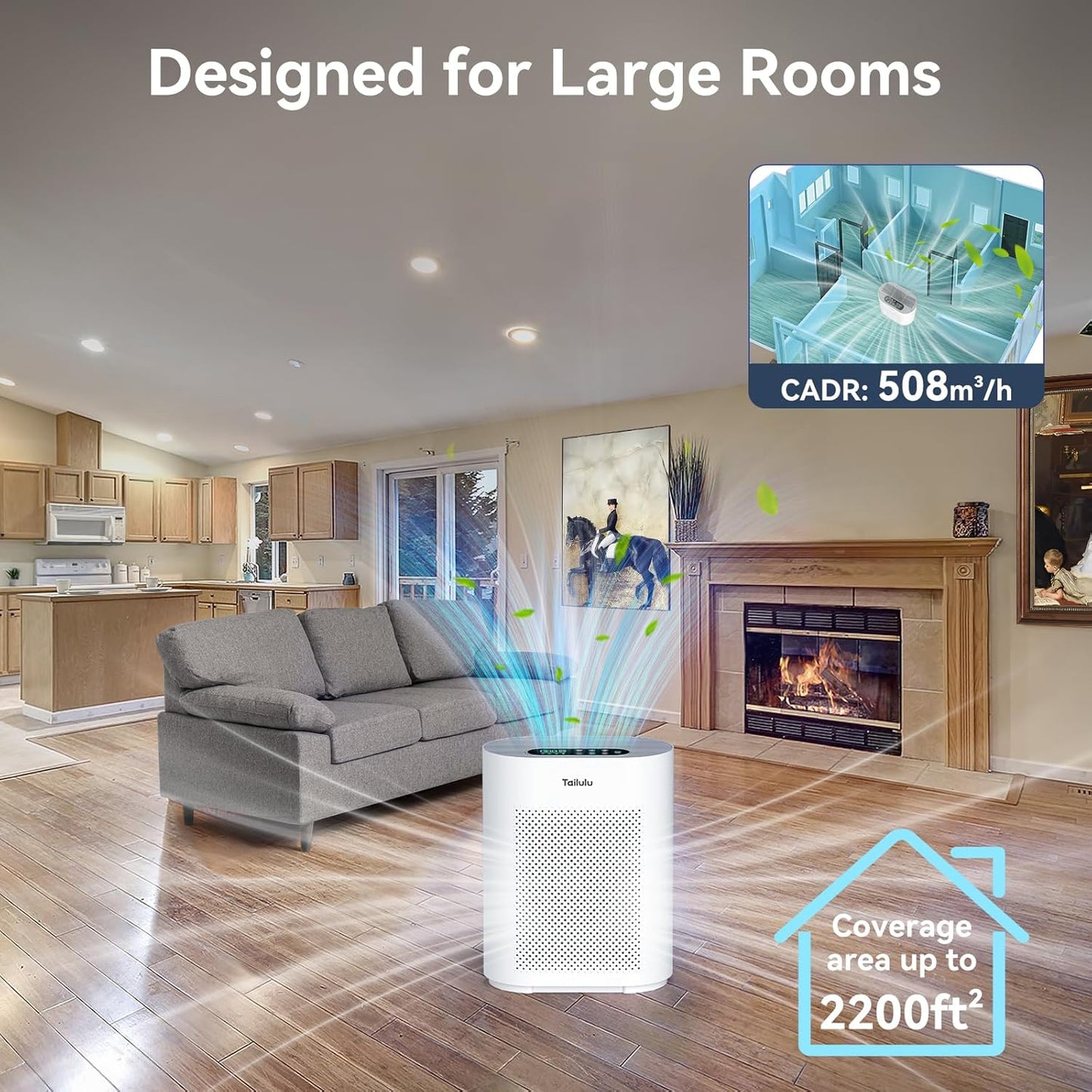 Air Purifiers for Home up to 2200 Ft² Large Room, H14 Hepa Air Purifier with PM2.5 Air Quality Monitor Display, Air Cleaner Filter Smoke, Pet Dander, Dust, Odor, Pollen for Office, Bedroom, Allergies