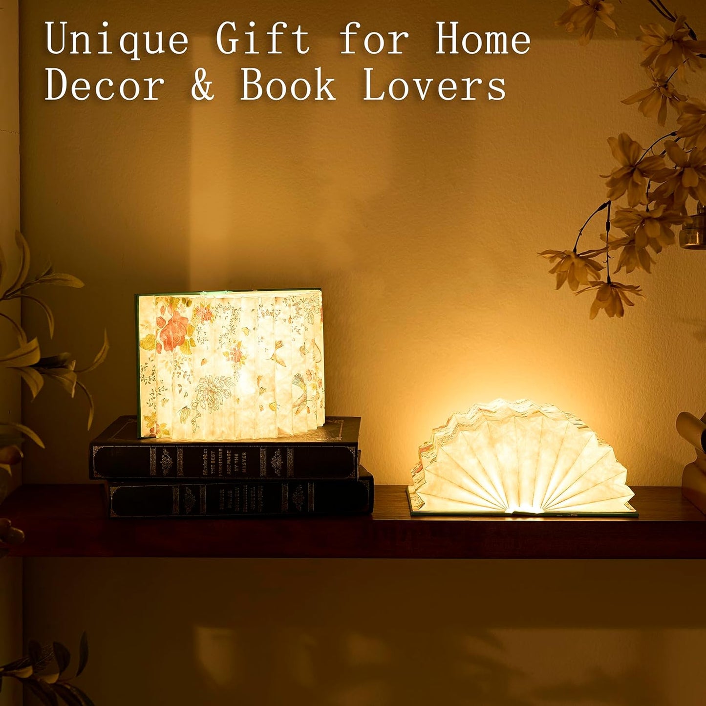 Flower Book Lamp Bookish Birthday Gifts for Women or Freinds, Foldable Paper Desk Lamp for Bedroom Living Room, Book Light as Gifts for Book Lovers, Desk Decor Cute Stuff