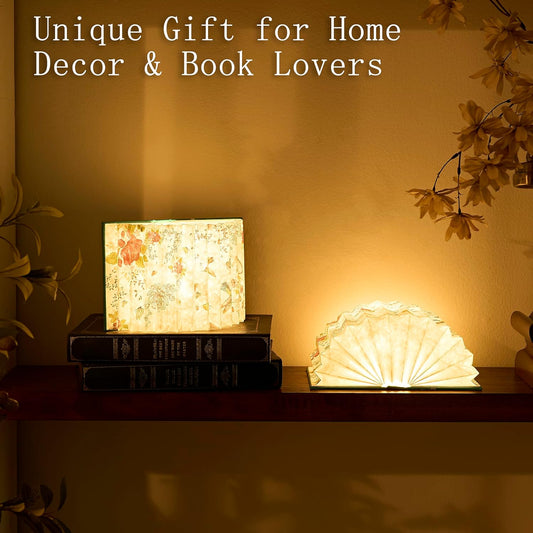 Flower Book Lamp Bookish Birthday Gifts for Women or Freinds, Foldable Paper Desk Lamp for Bedroom Living Room, Book Light as Gifts for Book Lovers, Desk Decor Cute Stuff
