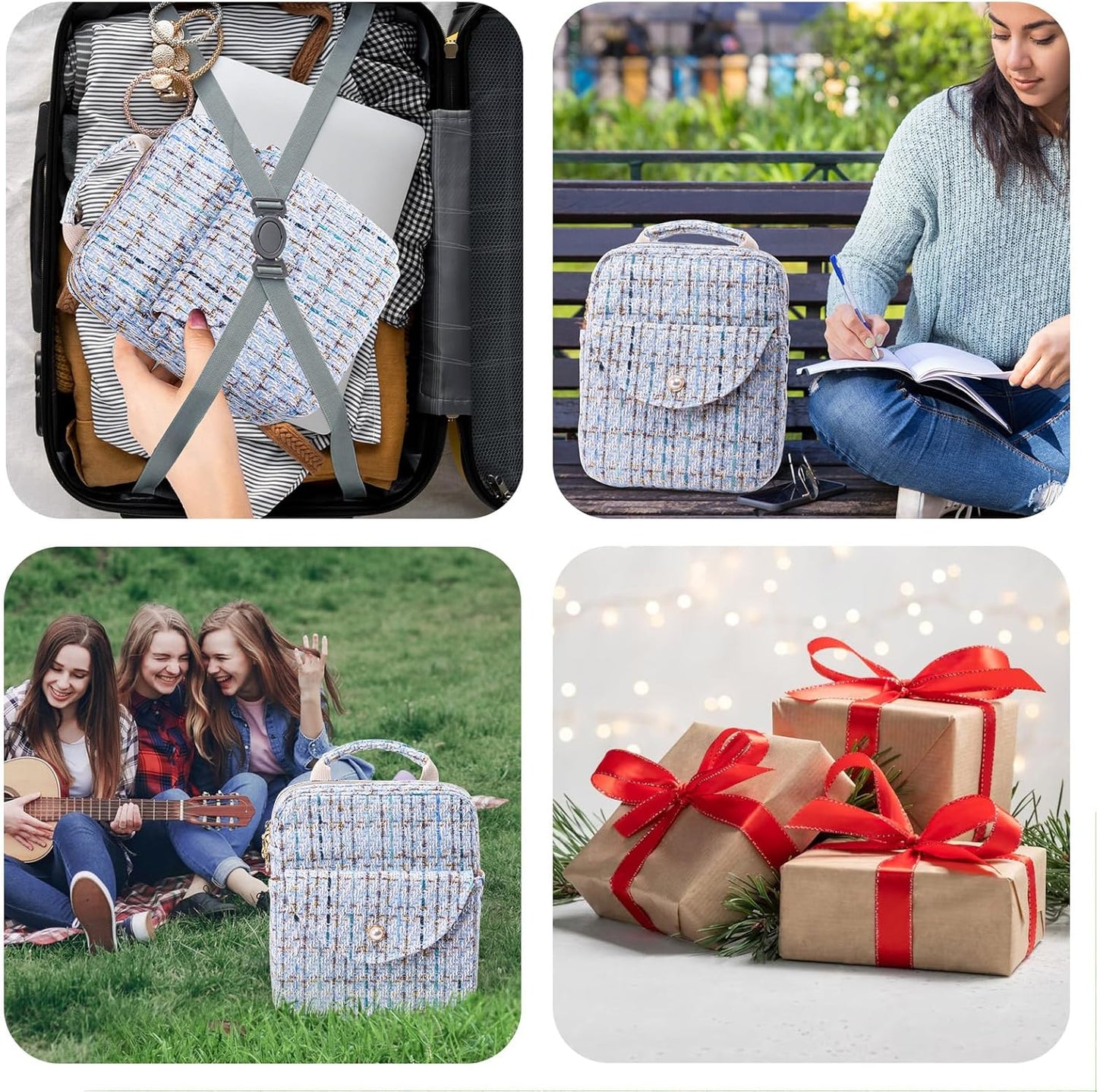 Tweed Book Sleeve with Zipper - Elegant Zipper Book Pouch - Book Sleeve for Book Lovers - Book Protector Bag - Book Bag for Women - Book Carrying Case for Book Accessories, Study Suppliers