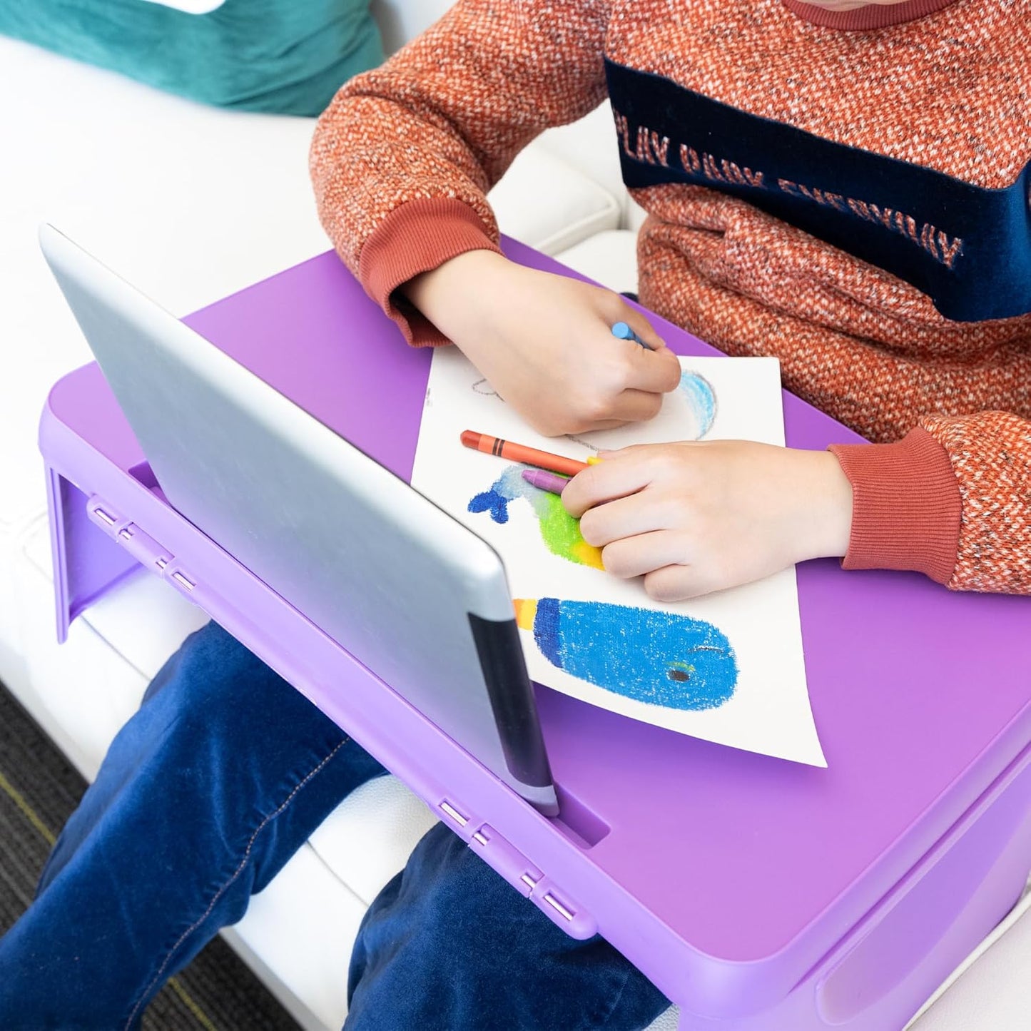BAZIC Products Folding Lap Desk with Storage, Foldable Desk Collapsible Lap Table Laptop Tray, Portable Plastic Lapdesk for Drawing Writing Studying Eating, Assorted Colors, 3-Pack