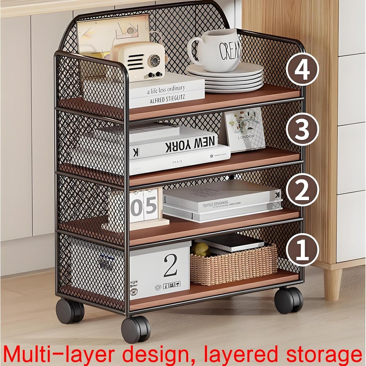Movable under desk storage shelf bookshelf,metal bookshelf,rotating book shelf,spinning bookshelf,bookshelves,bookcase,Suitable for living room, bedroom, study, living room corner, office(White,40x22x