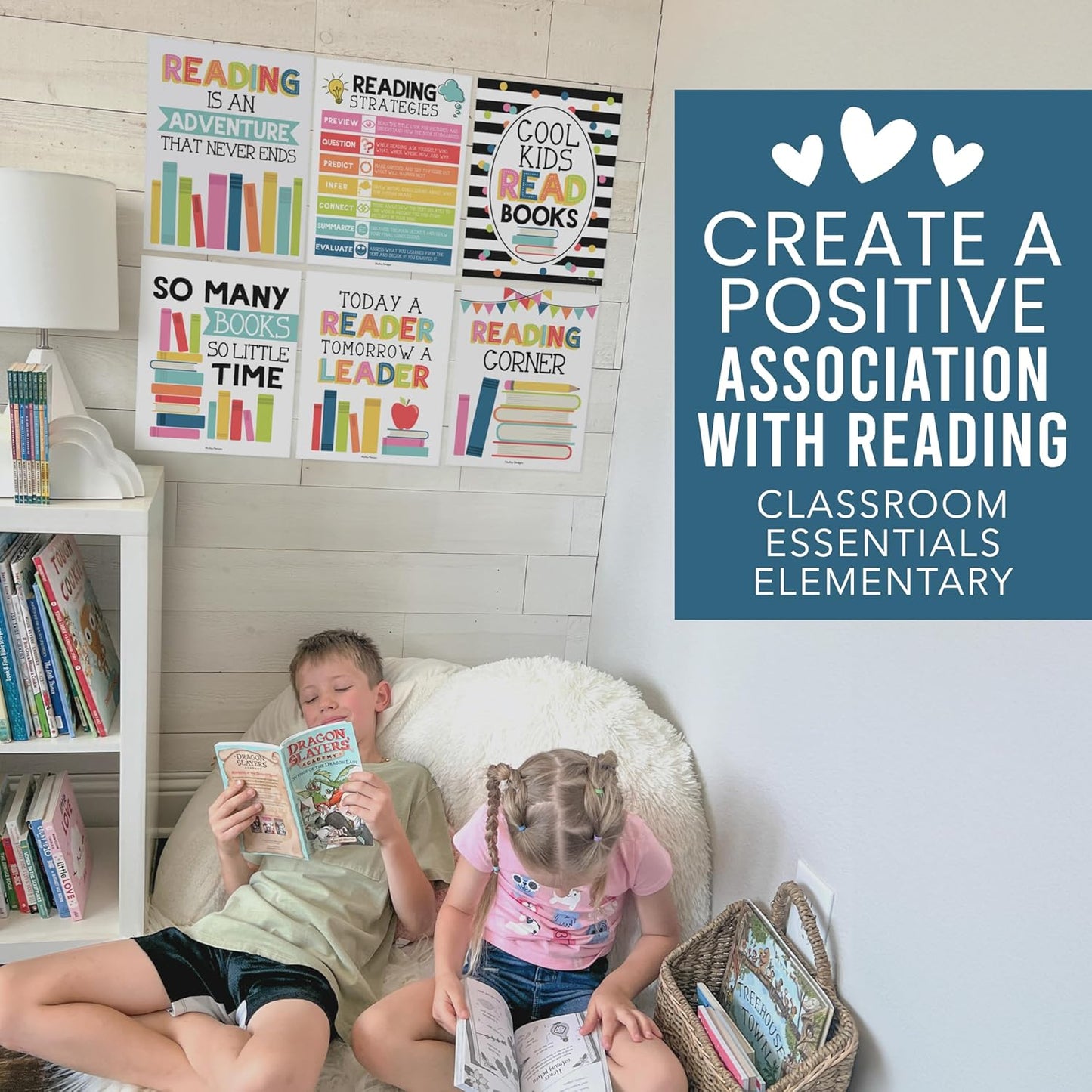 Hadley Designs Motivational Reading Posters for Classroom Elementary –6 Reading Strategies Posters for Classroom Library Decor, Read Corner School Library Poster, Colorful Bulletin Board Decorations