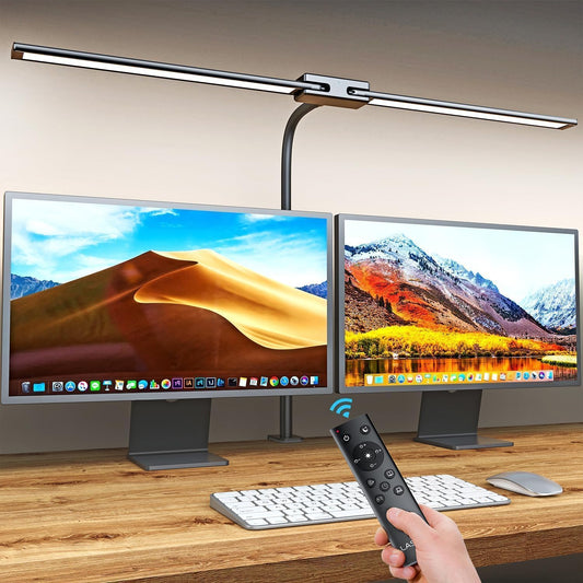 LASTAR Desk Lamp with Remote Control ＆ 32.5" Wide Double Head, Architect Desk Lamp for Home Office with Clamp, Timer, 24W Ultra Bright LED Desk lamp for Computer Reading