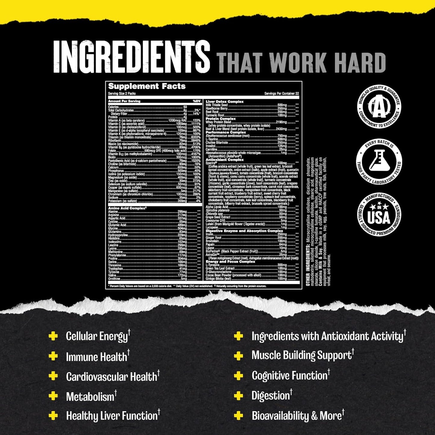 Animal Pak - Convenient Multivitamin for Men & Women Daily All-in-One Vitamin & Supplement Pack - Zinc, Vitamins C, B, D, Amino Acids, and Immune Support - Sports Nutrition Performance - 44 Count