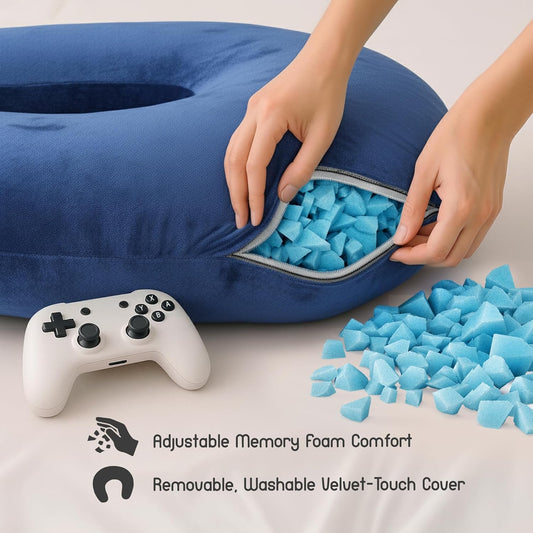 MELLO Lap Pillow for Reading – Memory Foam Gaming Pillow for Lap, Crochet, Crafting, Knitting, Elbow and Arm Support Cushion for Rest in Couch and Bed (Navy Blue, Standard)