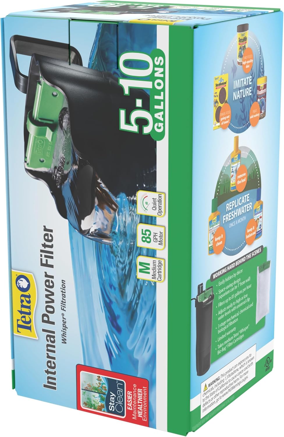 Tetra Whisper Internal Power Filter 5 To 10 Gallons, For aquariums, In-Tank Filtration, Black