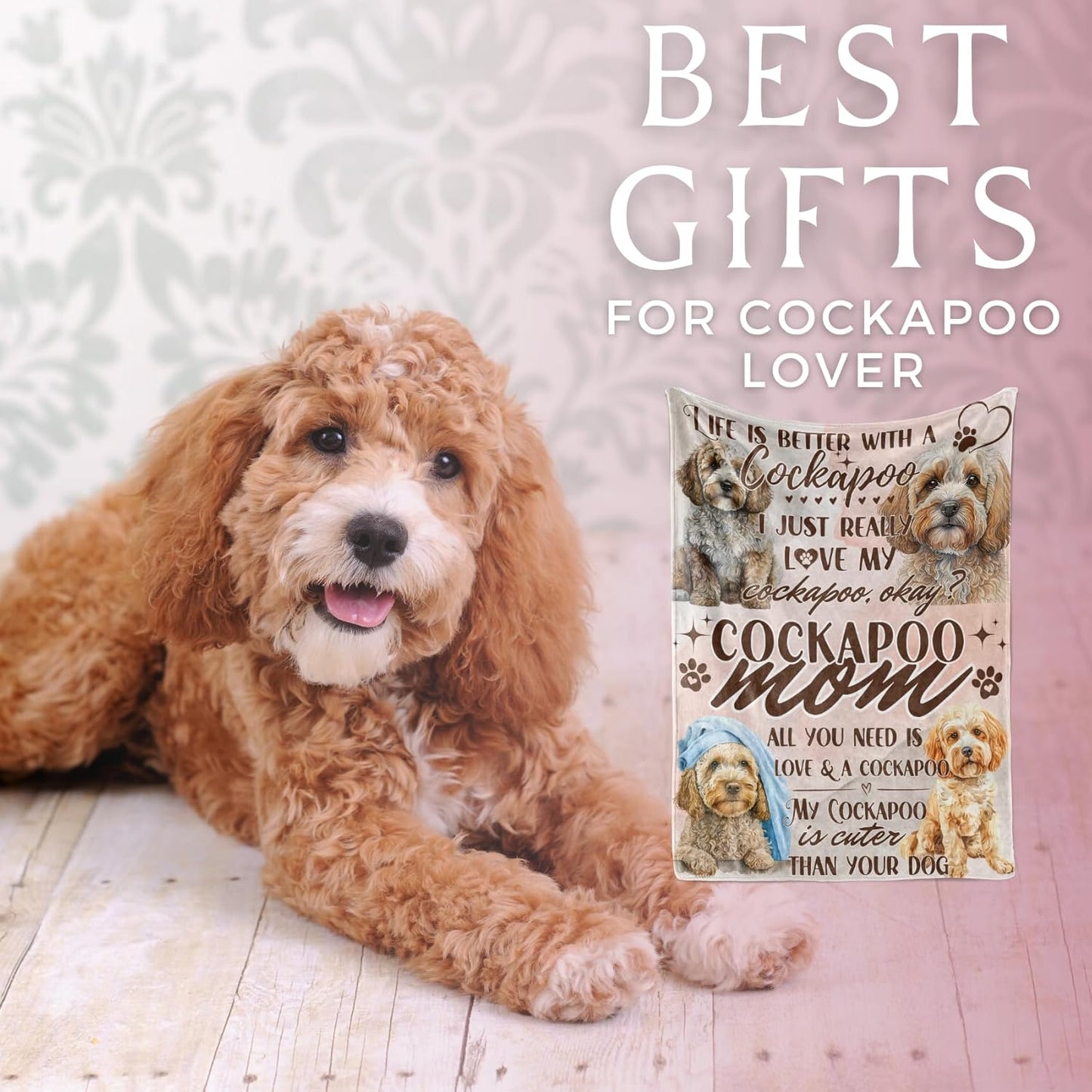 Cockapoo Gifts for Women, Best Unique Flannel Throw Blanket for Cockapoo Mom, 50 x 65 inch, Skin Friendly