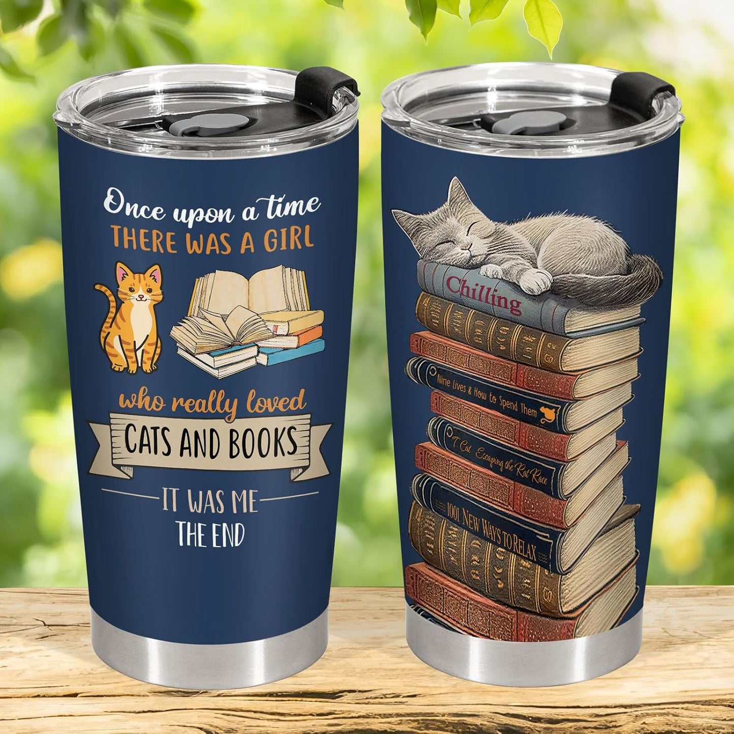 34HD Cat Bookish Tumbler 20oz Stainless Steel Insulated, Funny Just a Girl Who Loves Cats and Books Gift - Birthday Present for Pet Lovers, Librarian & Her