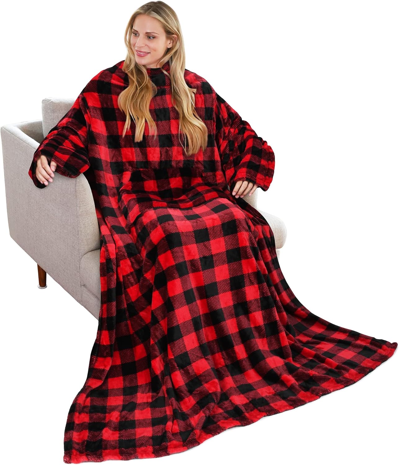 Solaris Wearable Blanket with Sleeves for Adults, Softness Comfort Warmth Fleece Gift for Women Men, Snuggy Body Throw TV Blanket for Home Office Lounge, Gift for Your Lover