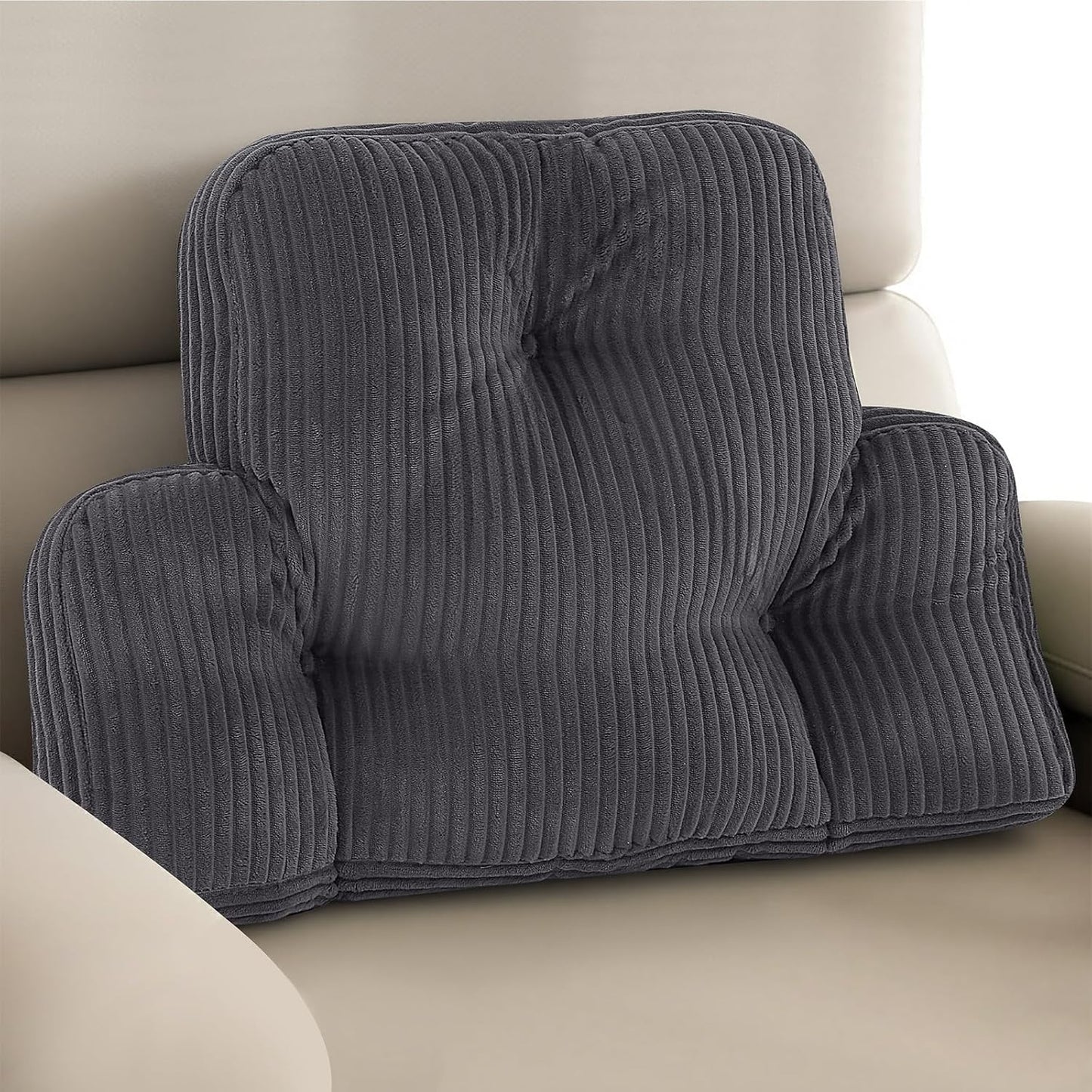 Lumbar Support Pillow for Recliner, Large Back Support Pillow for Office Chair, Tufted Corduroy Back Cushion for Elderly, Lower Back Pain Relief, Ideal for Sofa & Couch, Dark Grey
