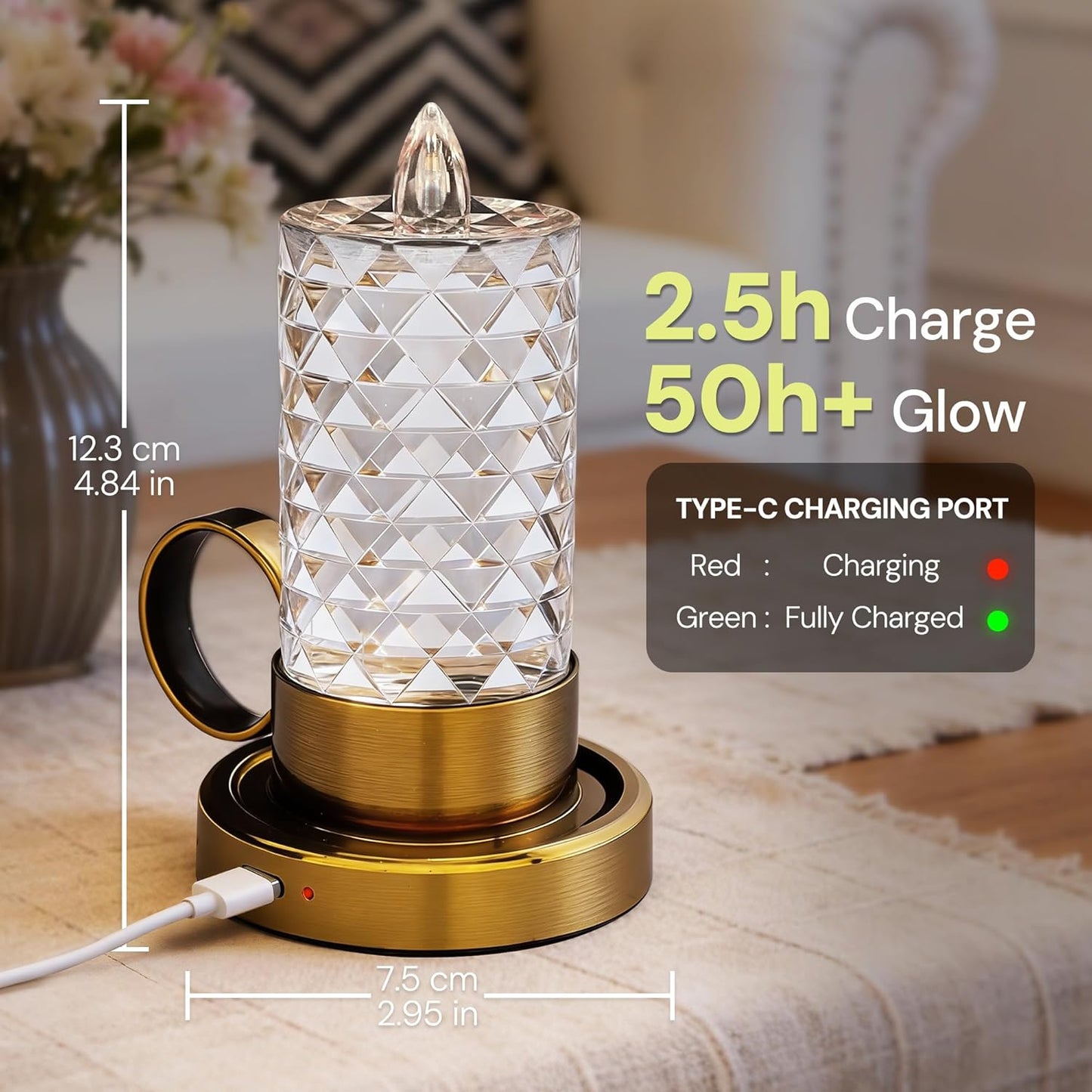 L LOHAS LED Flameless Candles, 3 Level Brightness Adjustable, 1000mAh Rechargeable Battery Operated Candles, 3000K Soft White, Fake Candles for Valentines Aniversary Wedding, 3.93"x2.95"4.84"