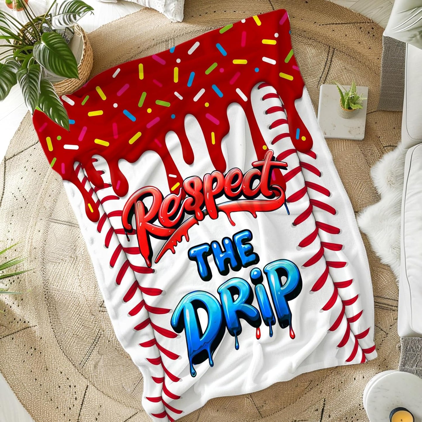 Kids Blanket for Gift Baseball Blankets for Girls 3-5 Gifts for Birthday Daughter on Bed Sofa, Cozy 50 x 40 Inches Ice Cream Baseball Flannel Throws for Living Room Garden