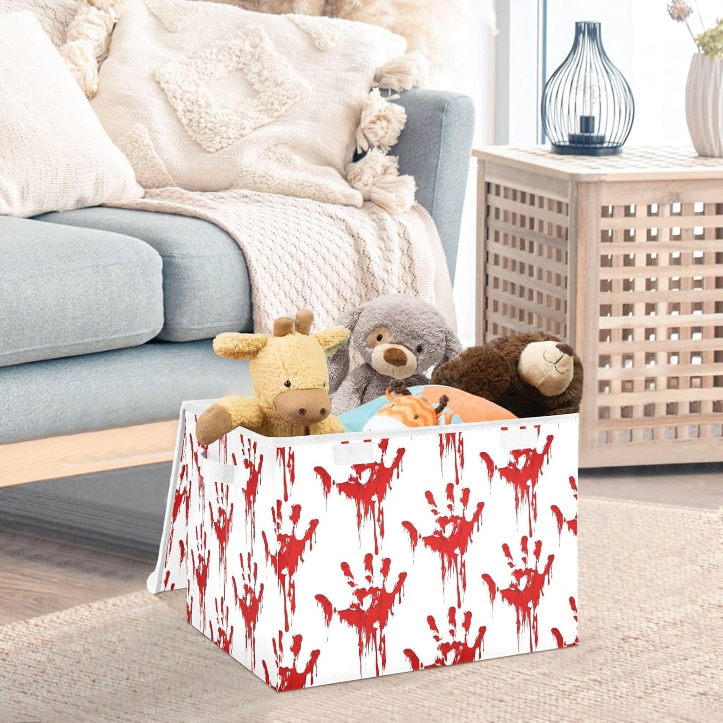 Bolaz Storage Bins with Lids and Handles, Bloody Scary Hands Storage Box Storage Basket with Cover Collapsible Organizer Containers for Home Closet, Shelves