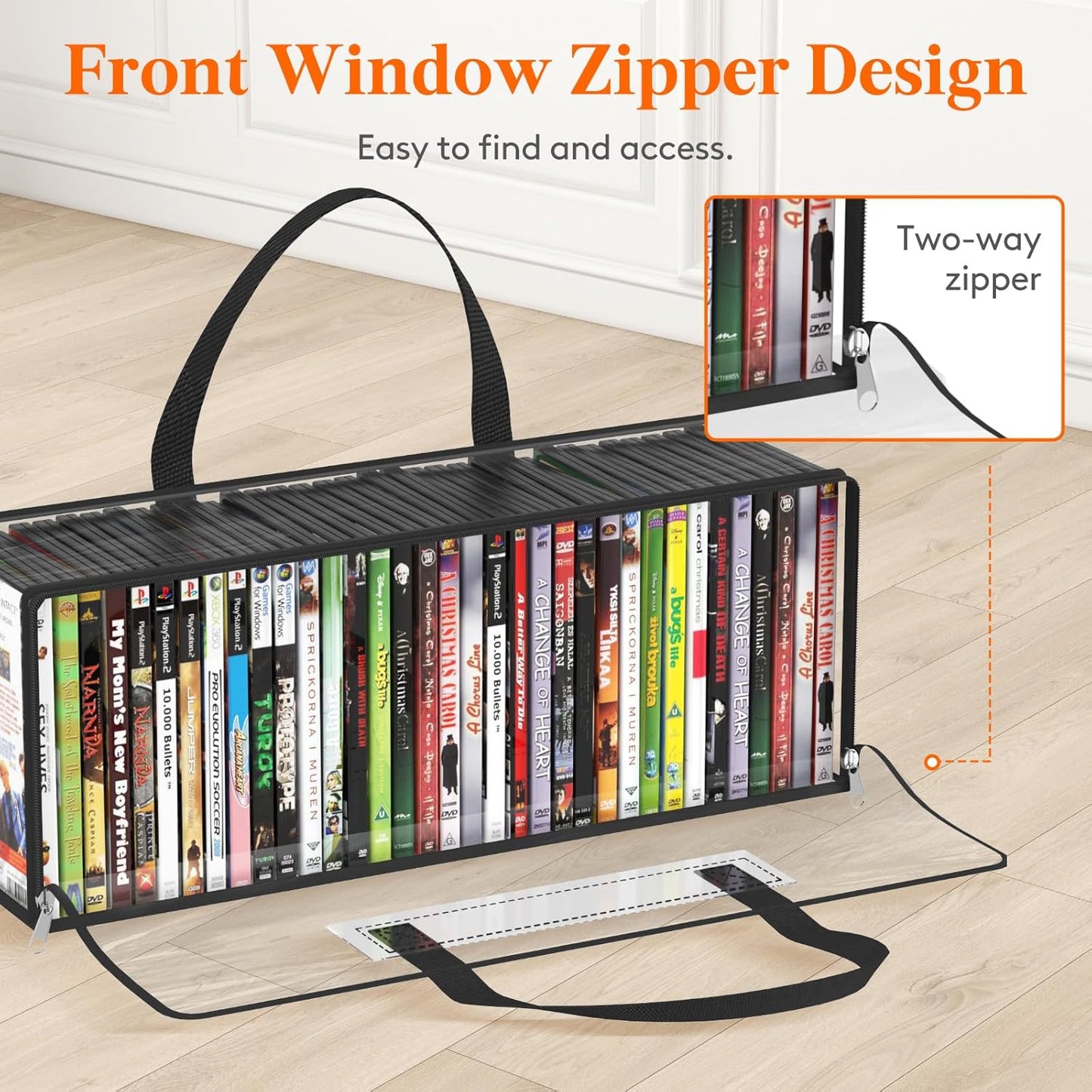 Lifewit DVD Storage Bags, Clear PVC DVD Case Holder with Handles, Front Window Zipper Design, Stackable Media Organizer for Blu Ray Disc, Movie Cases, VHS Box, Hold 140 Pcs DVDs (35 Each), 4 Pack