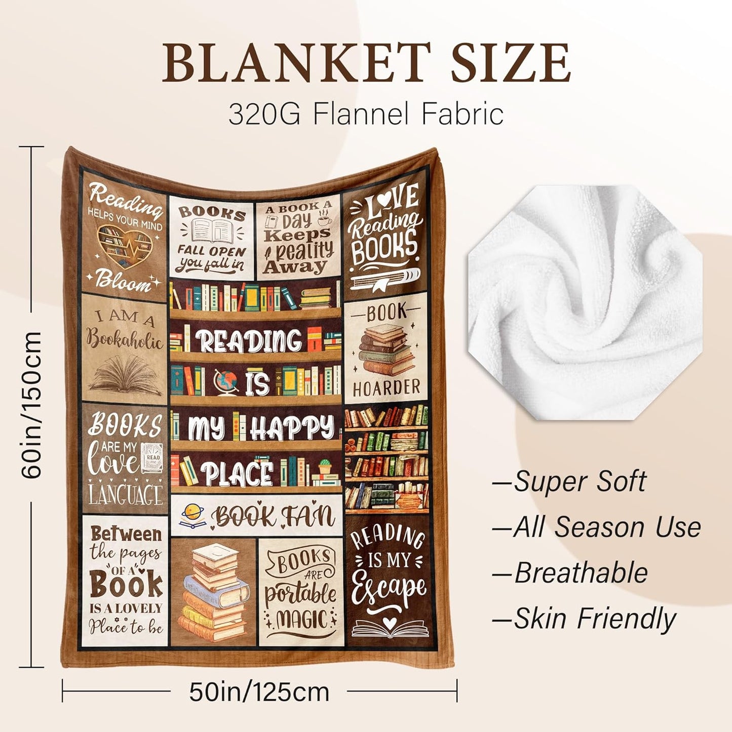 Book Lovers Gifts - Gifts for Book Lovers Women - Gifts for Readers - Reading Blanket - Books Club Librarian Bookworm Bookish Blanket Present for Women - Christmas Graduation - Throw Blanket 50"x60"