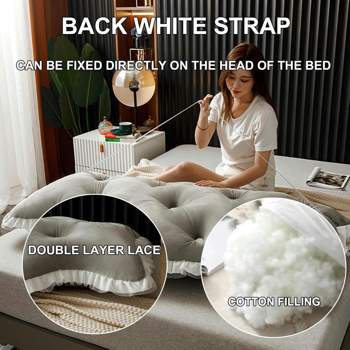 AMNOOL Reading Wedge Pillow,Crystal Velvet Headboard Cushion Large Backrest,Full Bed Rest Support Bolster Daybed Bunk Bed Dorm Cushion with Removable Cover-1-