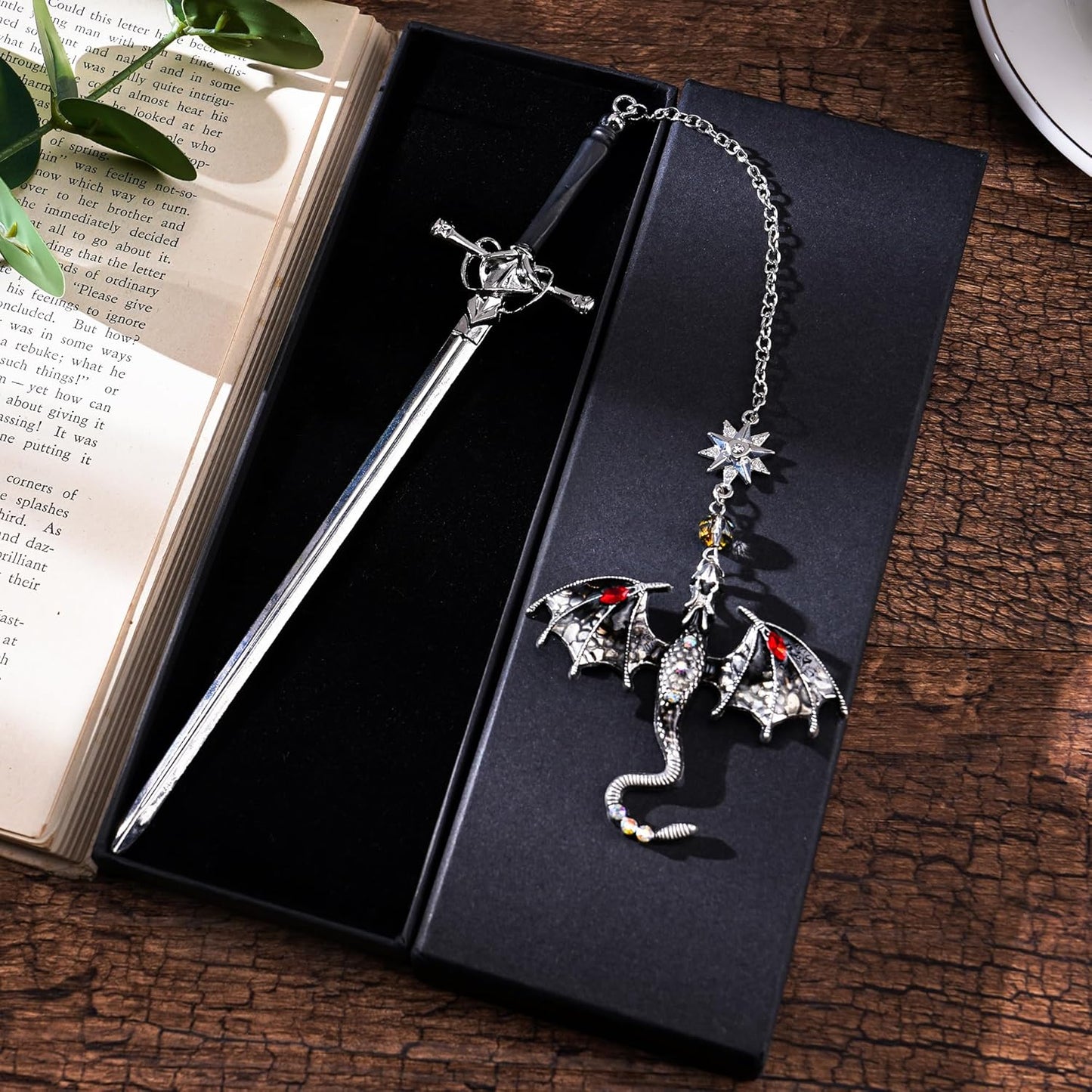 Fourth Wing Dragon Bookmark - Fantasy Sward Book Marks Vintage Tassel Metal Pendant Antique Silver Gray Inspirational Bookmarks Reading School Office Supplies Gift Men Boy Bookworm Reader