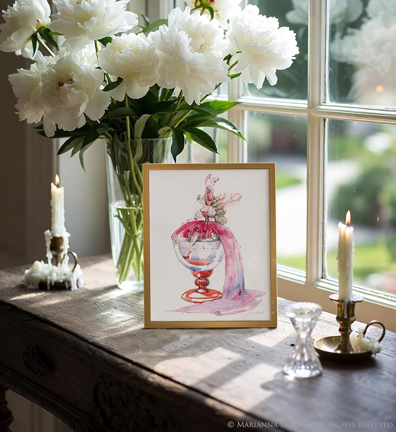 Framed Fairy Fine Art Print 8x10 in - Pink Fairy of Love Watercolor Painting with Modern Bronze Frame and Easel Stand for Wall or Tabletop Decor | Quiet Magic Collection | Reproduced from Original Watercolor Art