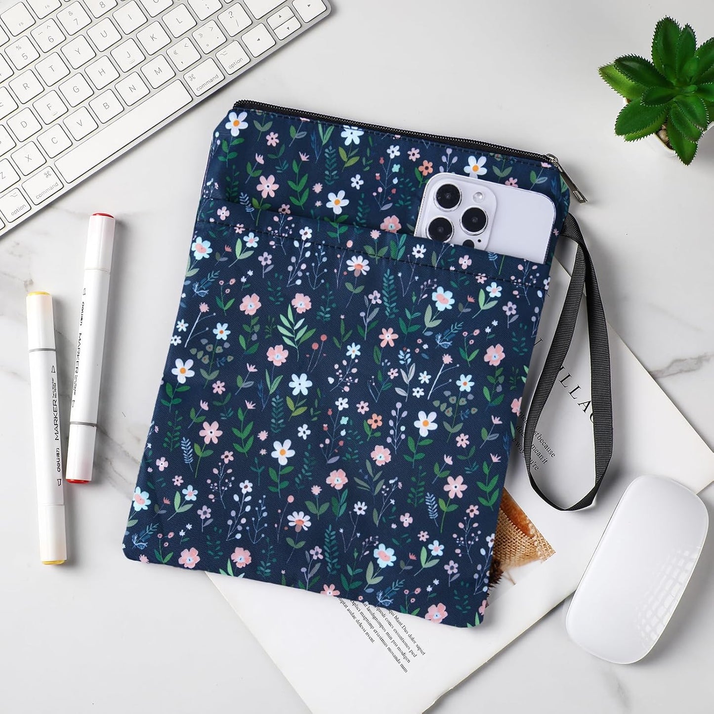 Floral Book Sleeve Pouch - Flower Pattern Paperback Books Cover Protector for Bookworm Waterproof Reader Accessories with Zipper Retro Bookish Gifts for Reading Lover Women Sister Friend