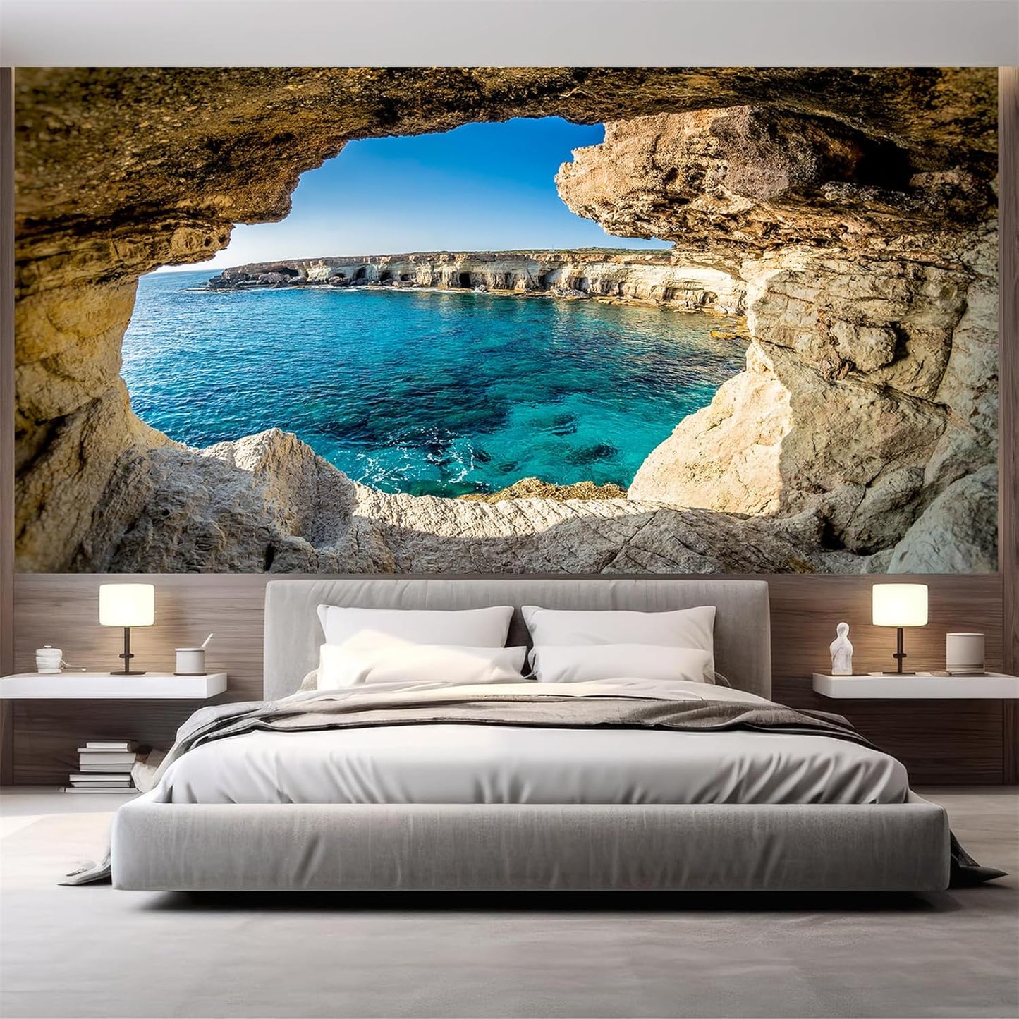FLFK Sea Caves Landscape Wall Murals Peel and Stick 141.7"x98.4"- Self-Adhesive Wallpaper Large Poster Sticker for Bedroom Living Room Decor