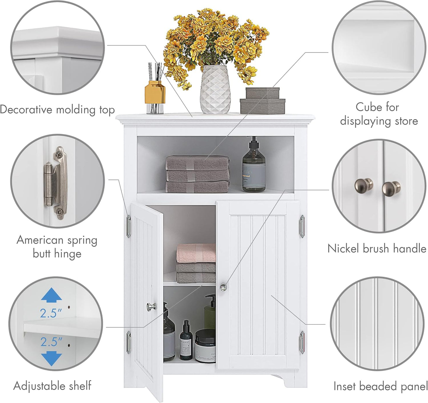 UTEX Bathroom Corner Storage Cabinet, Small Floor Corner Cabinet with Doors and Adjustable Shelves, Freestanding Narrow Storage Organizer for Bathroom, Kitchen, Living Room, White | Floor Corner Cabinet, Doors, Adjustable Shelves, Freestanding, Narrow Cab