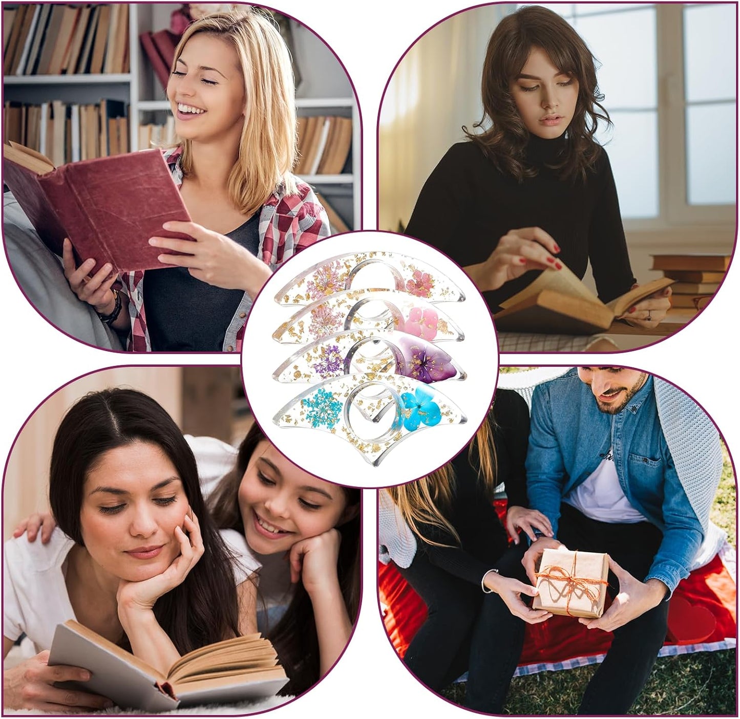 4 Pcs Books Page Holder Dried Flower Resin Transparent Bookmark Thumb Bookpage Holder Reading Accessory Book Clips to Hold Books Open Book Accessories Gift for Reading Lovers Teachers Students