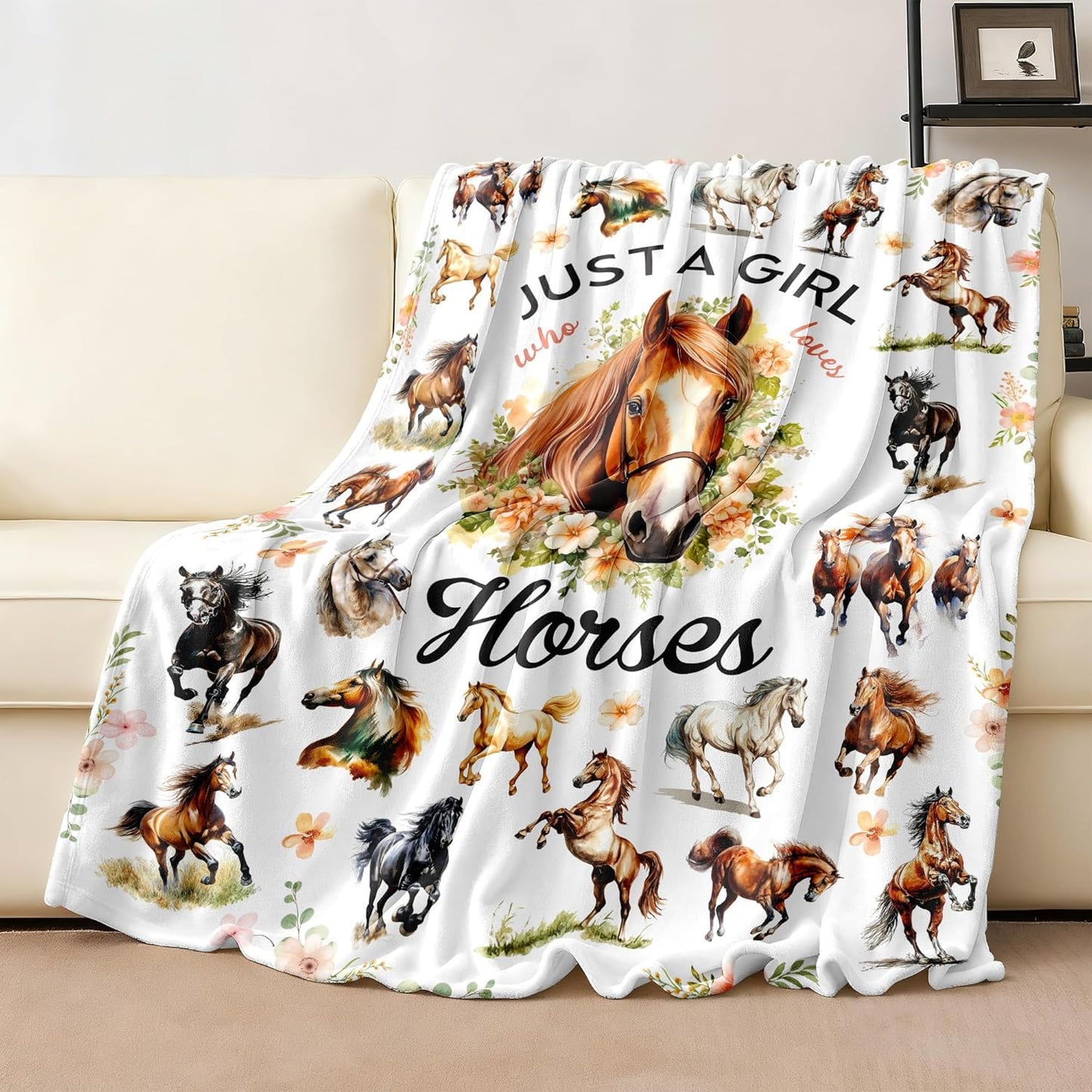 Horse Blanket Gifts Just A Girl Who Loves Horse Blanket Cozy Flannel Horses Throw Blankets Decor Bedding Gifts for Kids Adults 50"x40"