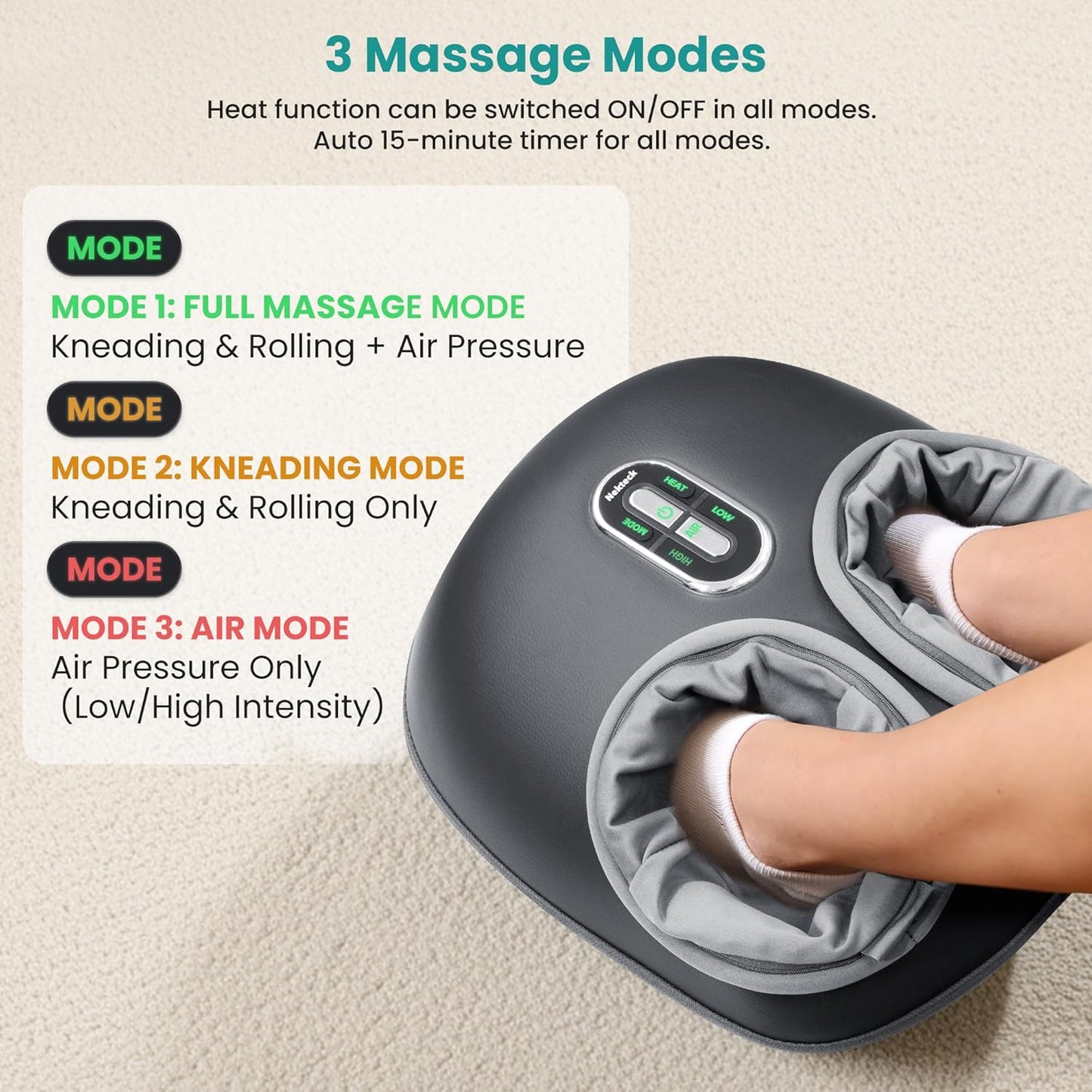 Nekteck Shiatsu Foot Massager with Heat [2026 Upgraded], 3 Modes Deep Kneading Therapy Air Compression, Feet Massage for Plantar Fasciitis, Relaxation Gifts for Men Women Mom Dad