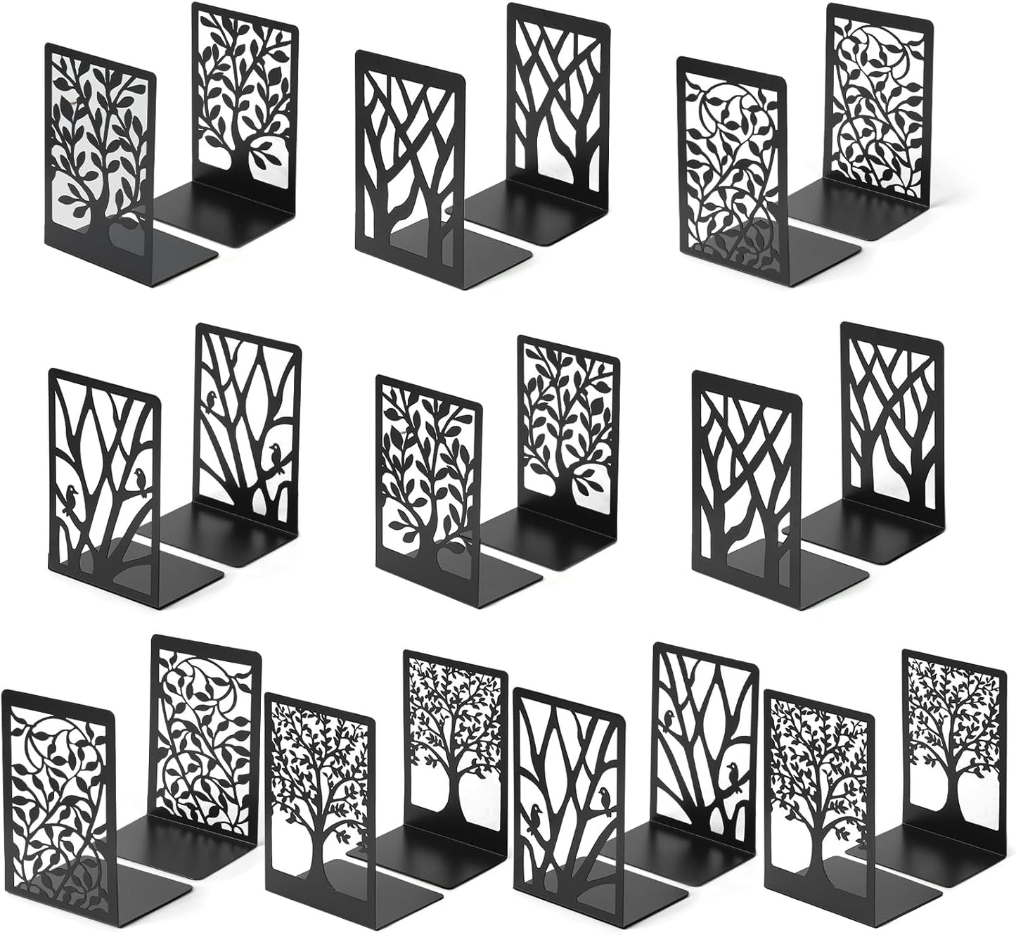 20 Pieces Book Ends for Shelves Heavy Duty Bookends Non-Skid Metal Book Holders Black Tree Design Modern Bookends for Shelves Office Home Decorative Book Stopper for Books CD(10 Pair)