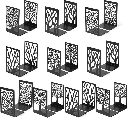 20 Pieces Book Ends for Shelves Heavy Duty Bookends Non-Skid Metal Book Holders Black Tree Design Modern Bookends for Shelves Office Home Decorative Book Stopper for Books CD(10 Pair)