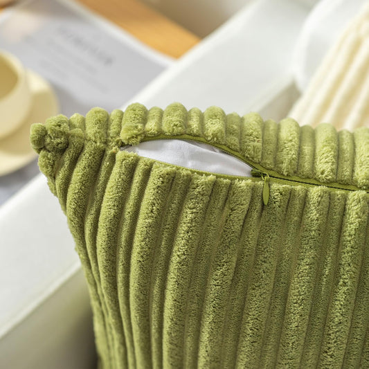 Kevin Textile Velvet Lumbar Pillow Covers Striped, Spring Decorative Throw Cushion Case with Hidden Zipper for Home Couch/Bedroom/Car, Soft Cozy Solid Oblong, 2 Pack (12"x20",Green)