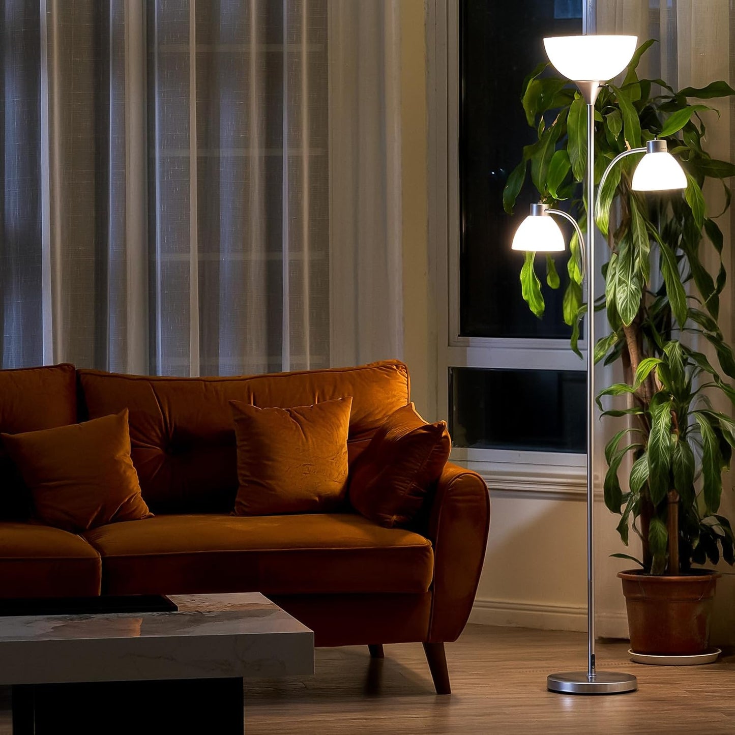 VONLUCE 71" Floor Lamp for Living Room with 3 Bulbs, Standing Lamp with Adjustable Reading Light, Modern Torchiere Floor Lamp with 3 Color Temperatures, Tall Lamp for Bedroom Corner, Nickel