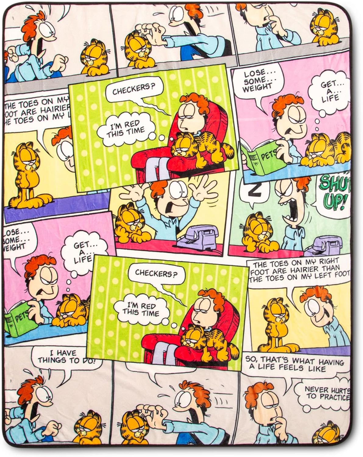 Garfield and Jon Comic Strip Panels Fleece Sherpa Throw Blanket | Soft Polyester Cover For Sofa, Bed | 50 x 60 Inches