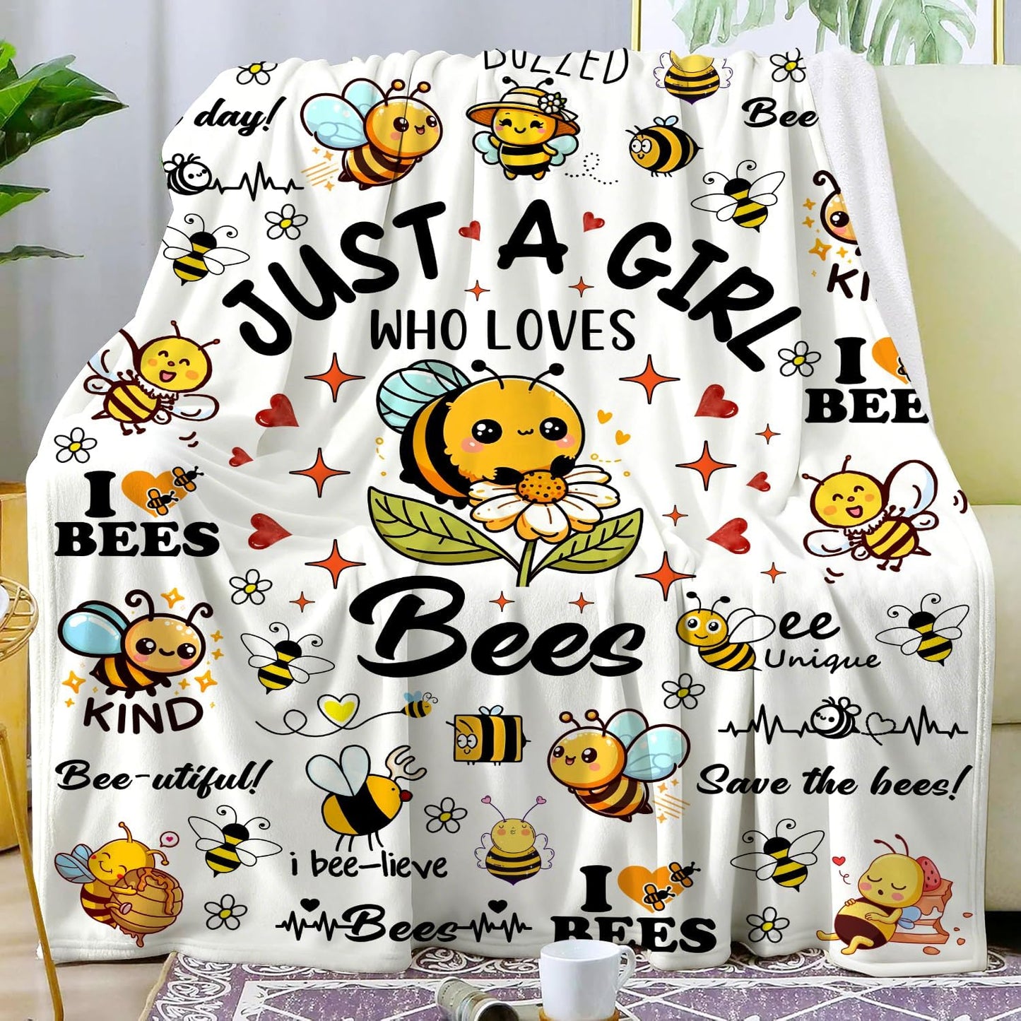 Cute Bee Blanket Bee Gifts for Women,Bees Lovers Throw Blanket,Funny Birthday Bees Themed Gifts for Girls Kids Adults Women 50"x 40"