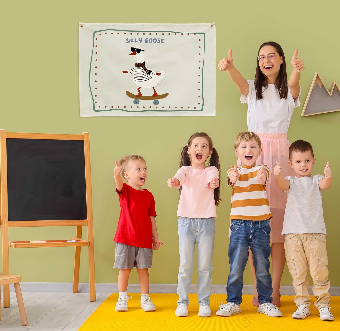 Silly Goose Nursery Rectangular Canvas Banner-Flag Wall Sign Decor for Boys Girls Toddler Kids,Baby Room Playroom Reading Room Bedroom Decor-Easter Baby Shower Birthday Christmas Gift