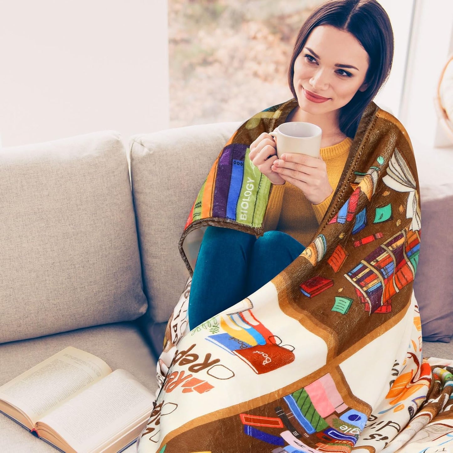 Reading Blanket for Book Lovers Gifts, 60x50" Soft Cozy Flannel Throw Warm for Couch Sofa Chair, Bookish Gifts for Bookworm Librarian Book Club Women Mom Sister