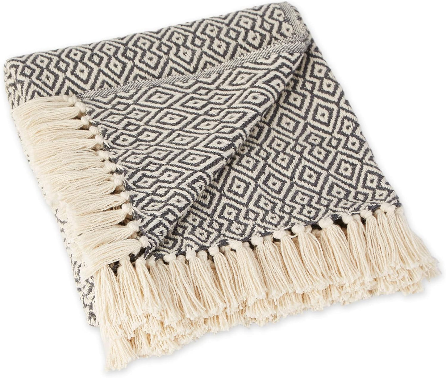 DII Rustic Farmhouse Double Diamond Woven Throw, 50x60, Mineral